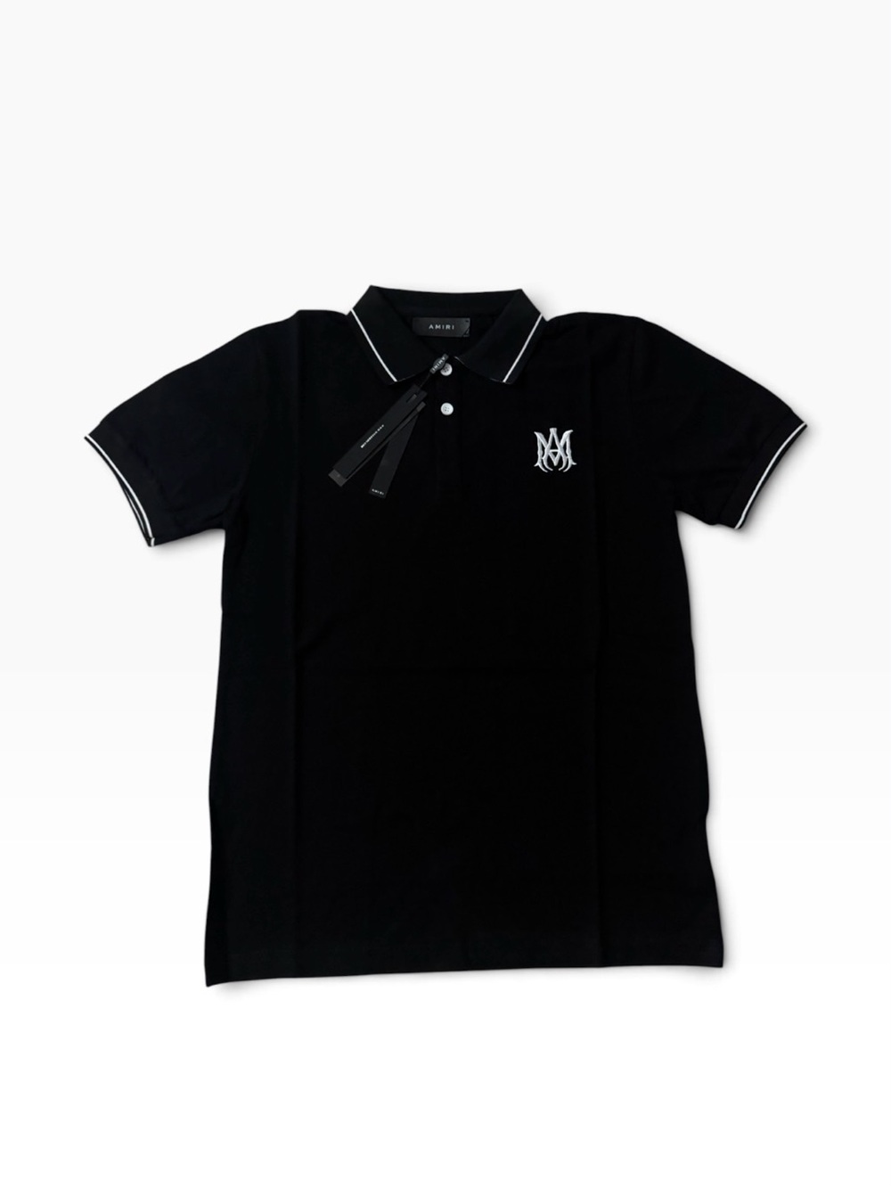 AMIRI Black Polo with White Logo & Tipping